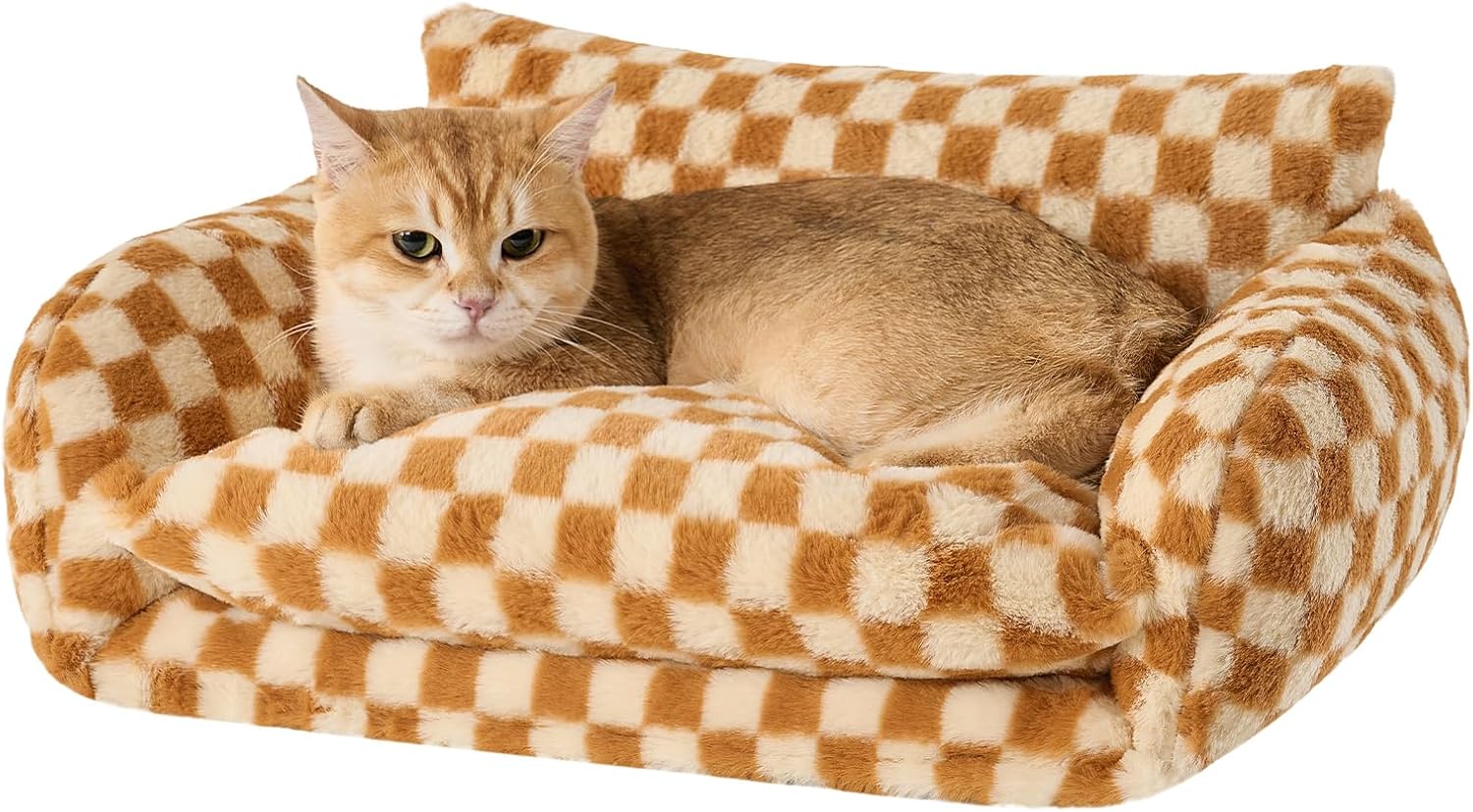 Hollypet Cat Bed Fluffy Plush Multifunctional Double-Layer Machine Washable Soft Warming Kitty Pet Couch Orthopedic Nest Beds for Small Cats Kitten and Dogs up to 13lbs, Khaki(21x15x8 inch) - Image 12