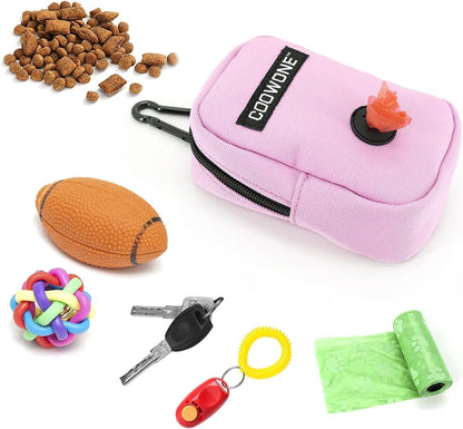 Hands free pet waste bag holder with durable metal carabiner attached to leash
