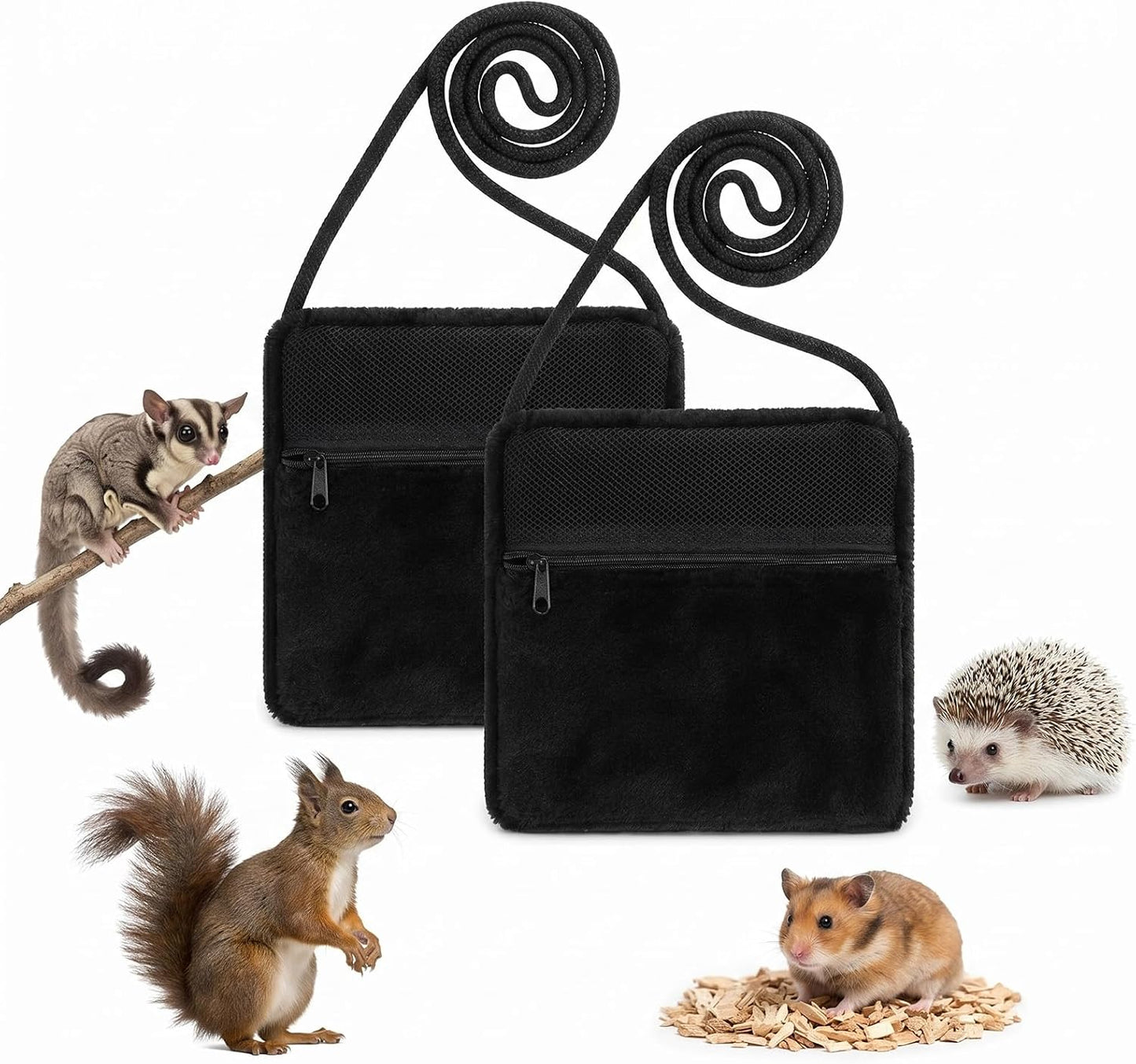 2 Pack Carry Bonding Pouch Sugar Glider Pouch Breathable Soft Hamster Carrier Small Animal Travel Sleeping Bag Cage with Strap Zipper for Squirrels Hamsters Rodents Other Small Pets - Image 1