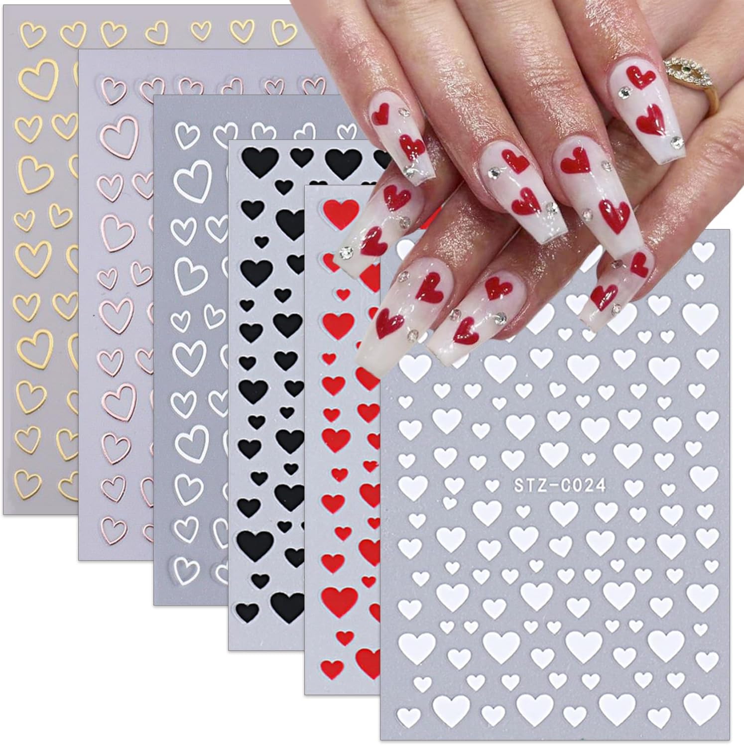 Rudra Retails 6 sheets 3D heart nail art stickers front view