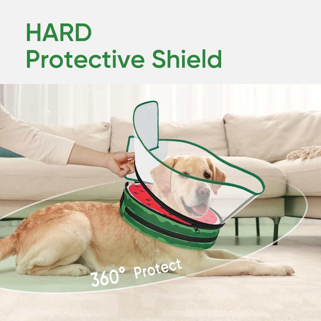 Watermelon pattern soft dog recovery donut with clear protective shield