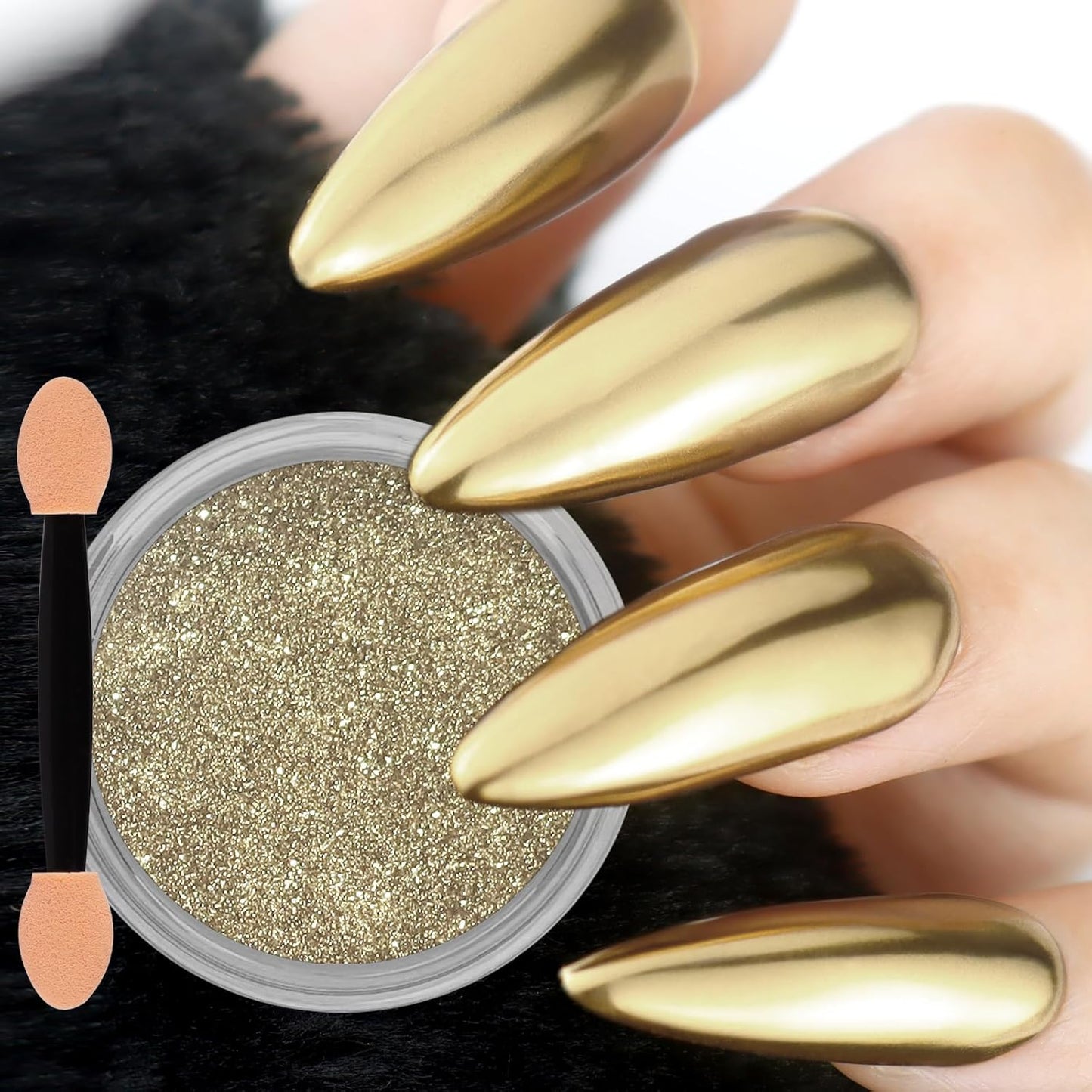 Allstarry Champagne Gold chrome nail powder jar front view