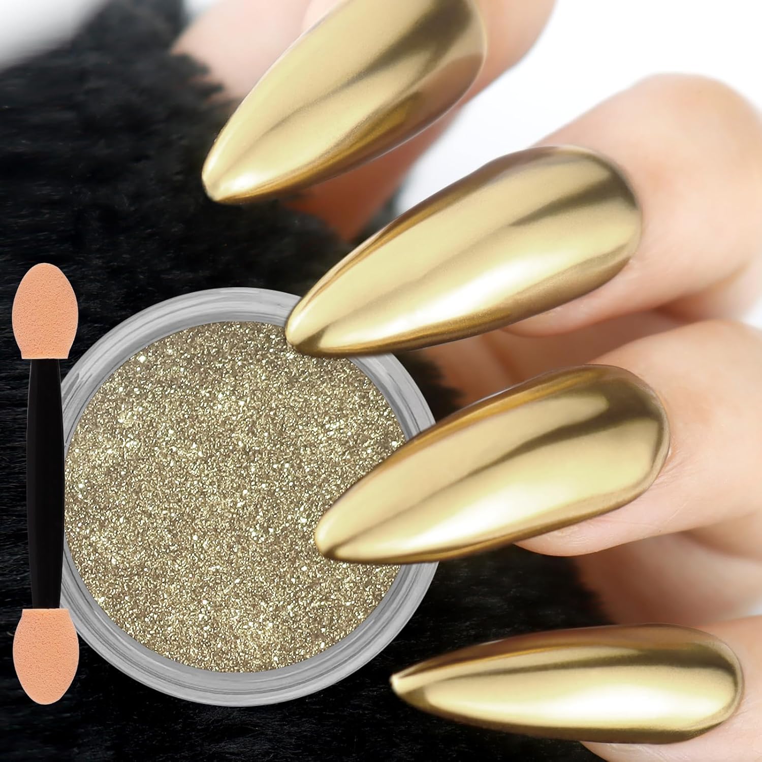 Allstarry Champagne Gold chrome nail powder jar front view