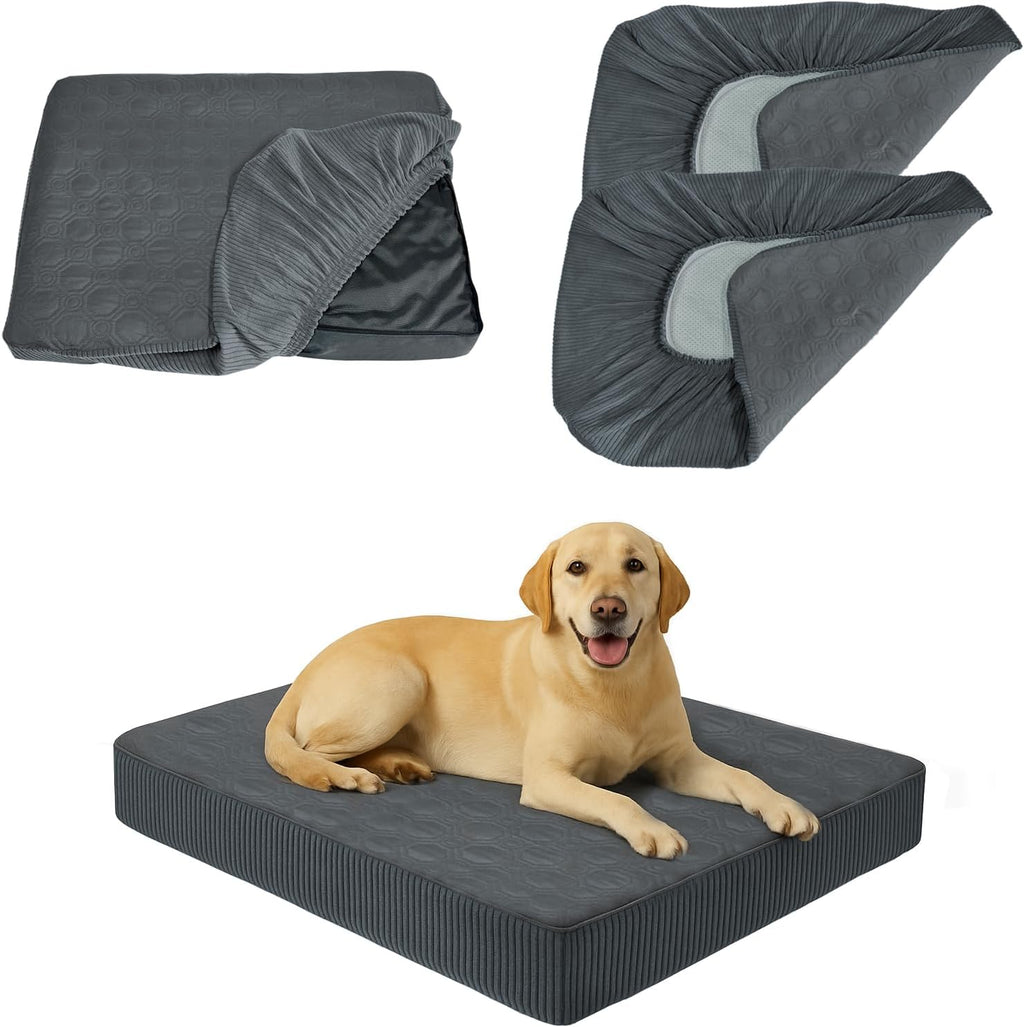 TOPHMDECOR waterproof dog bed cover front view showcasing the gray quilted microfiber surface.