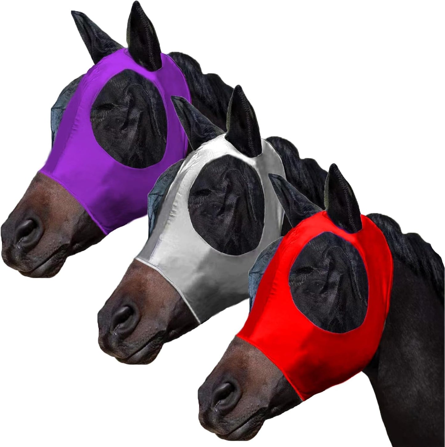 FOXLVDA Horse Fly Mask with Ears Set of 2, Fashionable and Breathable Stretch Fabric with UV & Sun Protection for Average Size Horses (Blue/Red, Large) - Image 11