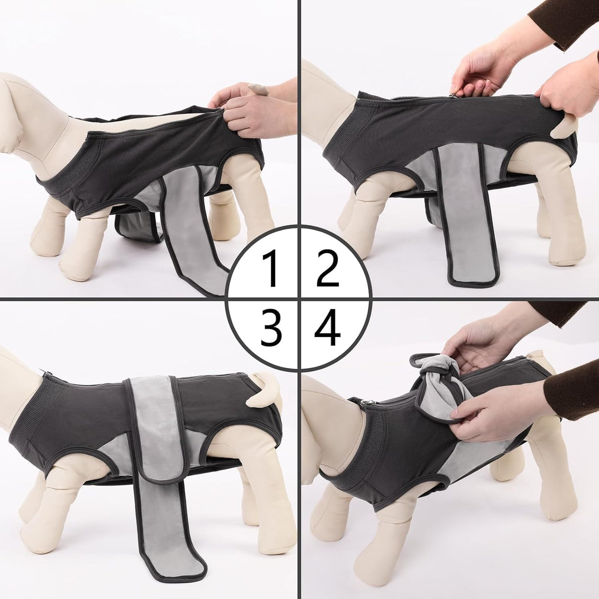 SAWMONG Dog Recovery Suit Male, Cotton Zipper Recovery Suit for Dogs, Dog Onesie for Surgery Female Neuter Bodysuit Prevent Licking Wounds Male, Substitute E-Collar & Cone(Gray, Small) - Image 9