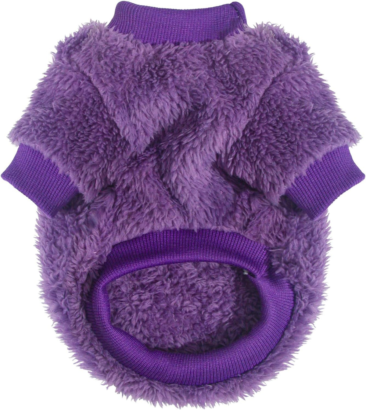 A small kitten wearing the comfortable extra extra small winter fleece apparel indoors.