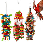 Seenelling 4 Pcs Extra Large Bird Parrot Toy Multicolored Natural Wooden Parrot Cage Chewing Toys for Large Medium Macaws Cockatoos African Grey Birds (Block and Ball) - Image 12