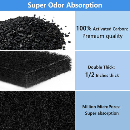 Multi pack of twelve official size compatible replacement charcoal filters for feline waste management systems.