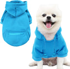 Jecikelon dog hoodie front view showing the soft blue fleece fabric for small puppies.
