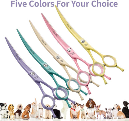 Fenice Peak pet grooming scissors showing the precise curvature of the blade