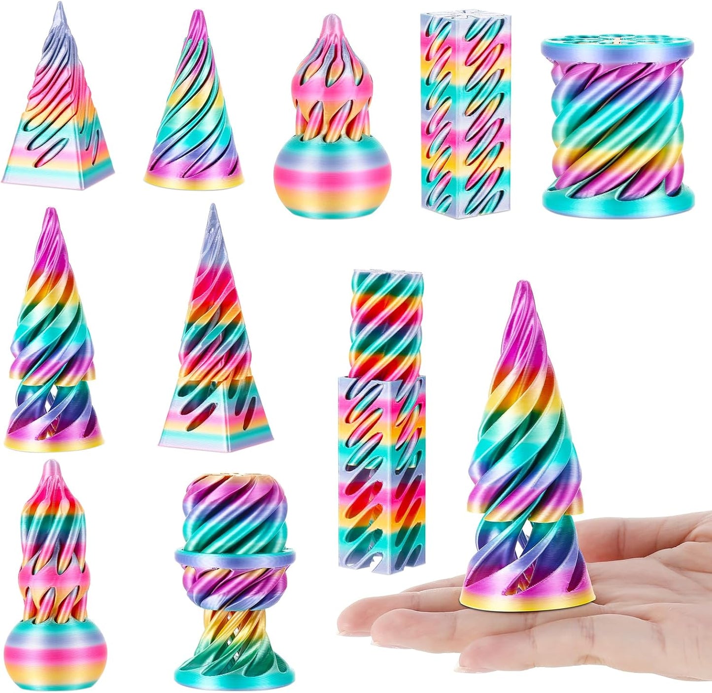 Guiqulai three dimensional printed impossible cone fidget toy set front view