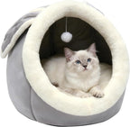 Cat Beds for Indoor Cats - Rabbit-Shaped Cat Cave Bed with Hanging Toy,Super Soft Calming Pet Bed for Kitten&Puppy,Small Dog,Warm Plush&Machine Washable&Removable Cotton Pad,cat Hideaway(Grey M) - Image 13