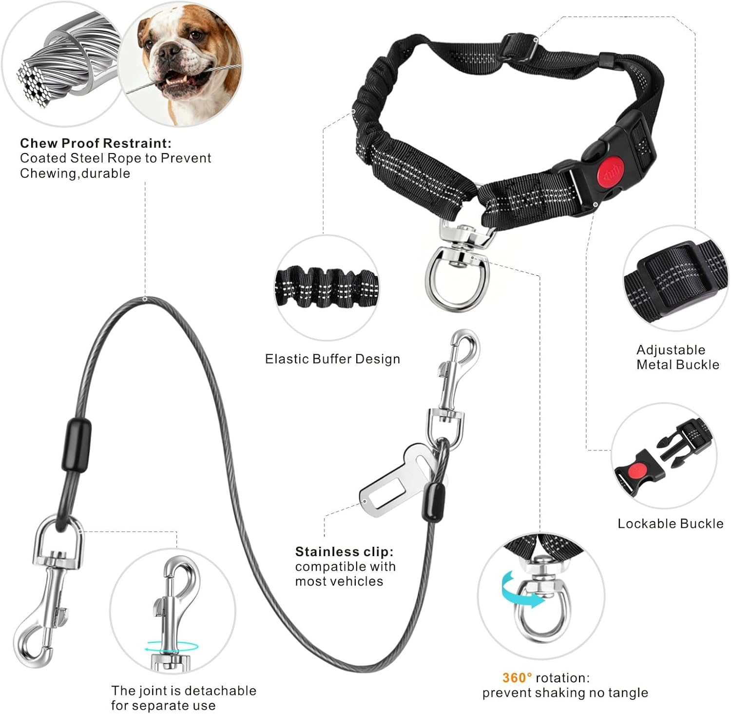 Idepet chew proof dog car restraint installed in vehicle