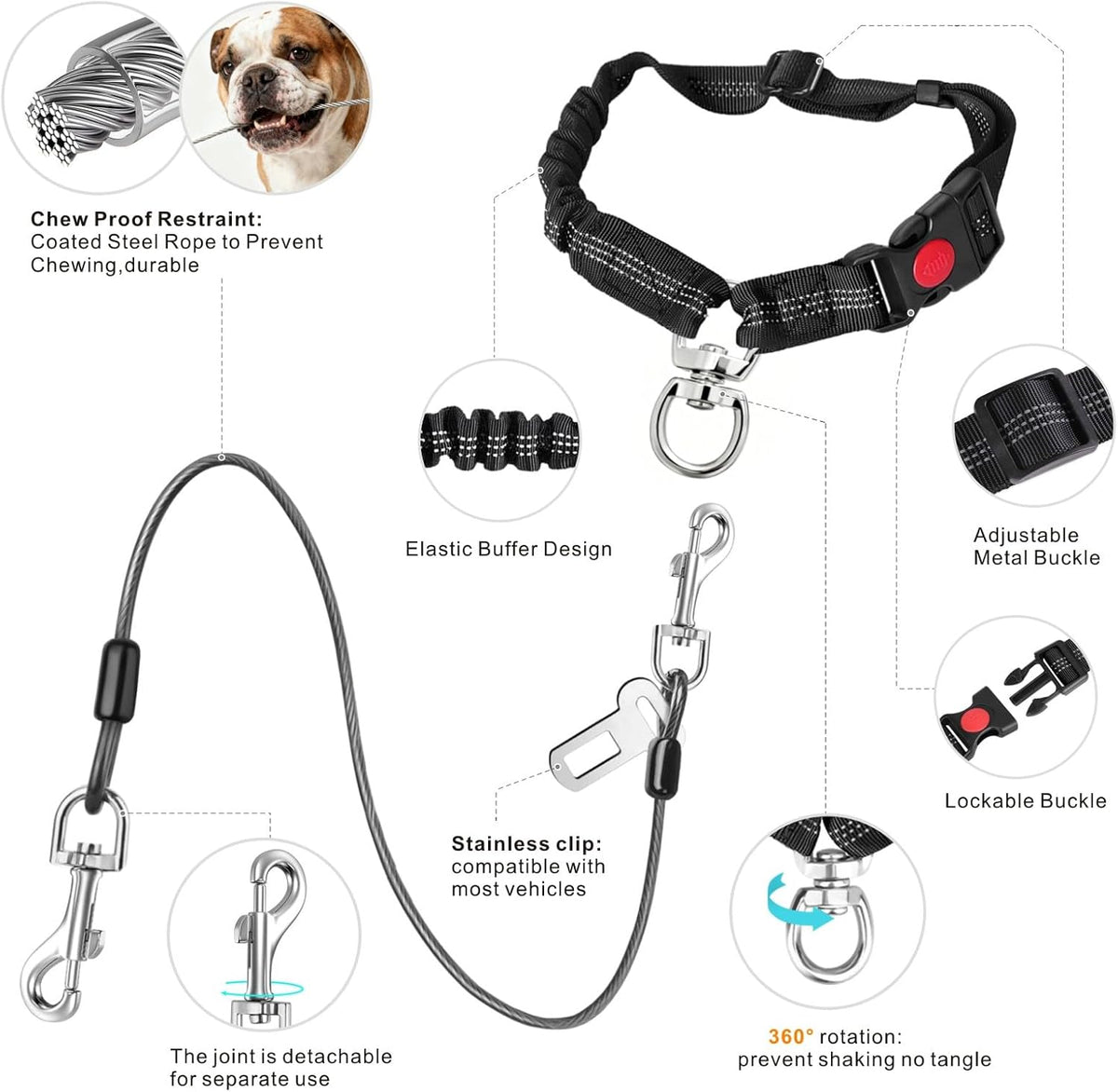 Idepet chew proof dog car restraint installed in vehicle