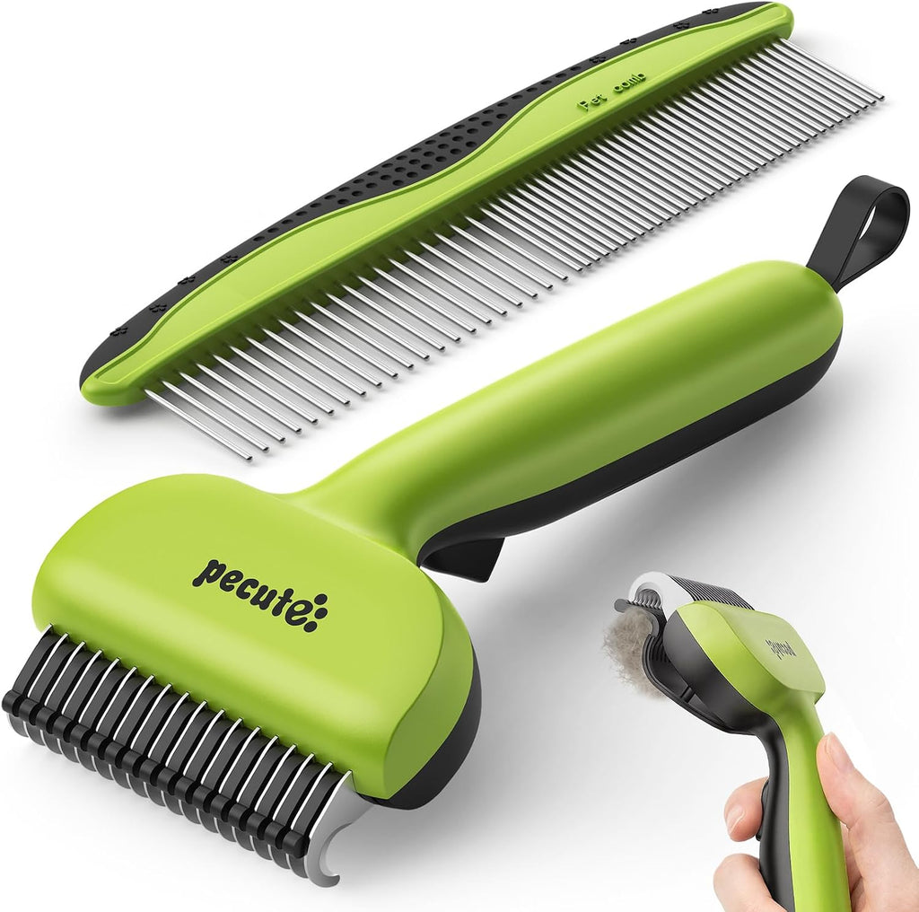 Pecute Self-Cleaning Undercoat Rake for Dogs Cats with Thick Double Coats | 1-click clean, 304SS, 18 rounded teeth, For seasonal heavy shedding & matting, Gentle on pets, Ideal for long/dense coats - Image 10
