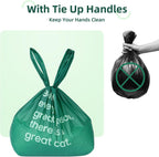 Extra thick disposable kitty litter waste bags being tied
