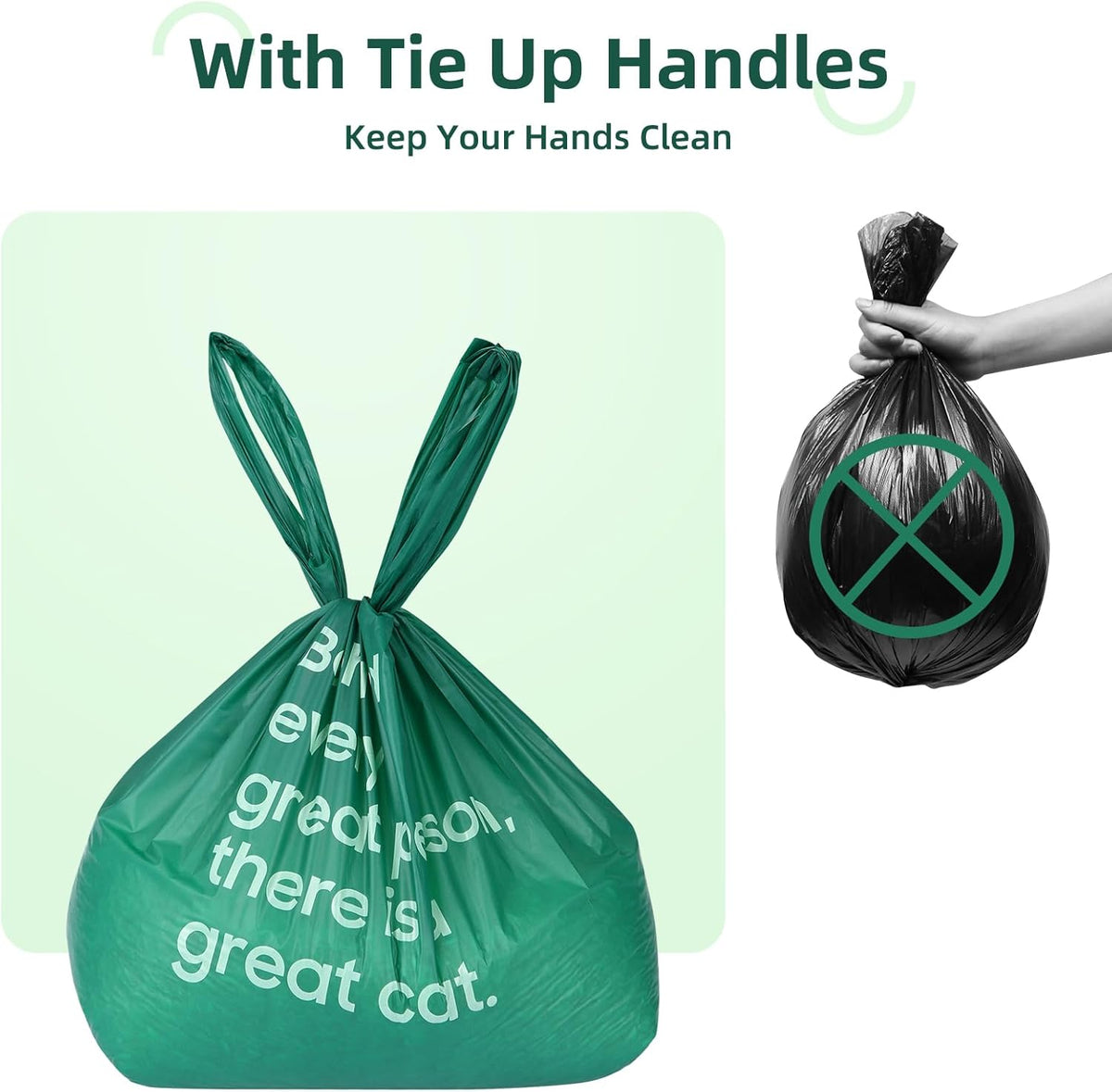 Extra thick disposable kitty litter waste bags being tied