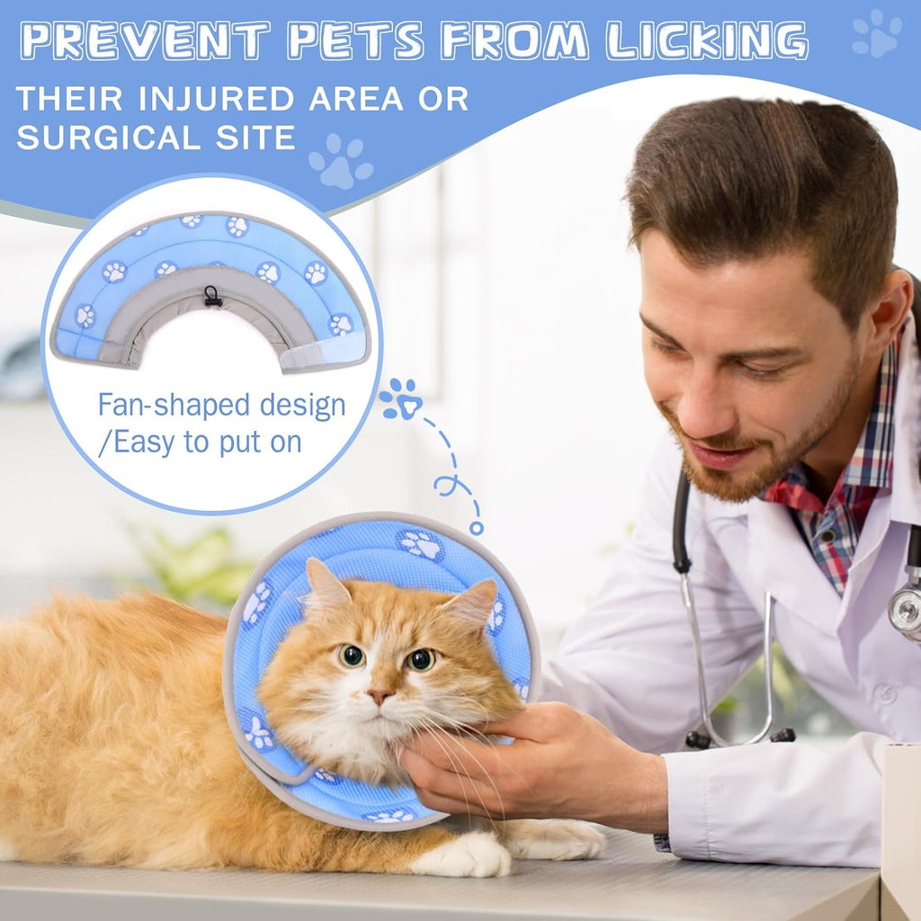 Adjustable soft Elizabethan recovery collar for kittens displaying the drawstring adjustment mechanism.
