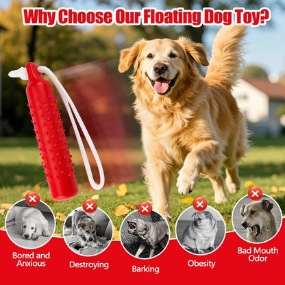 Vibrant red Holoras pet training bumper floating in a pool