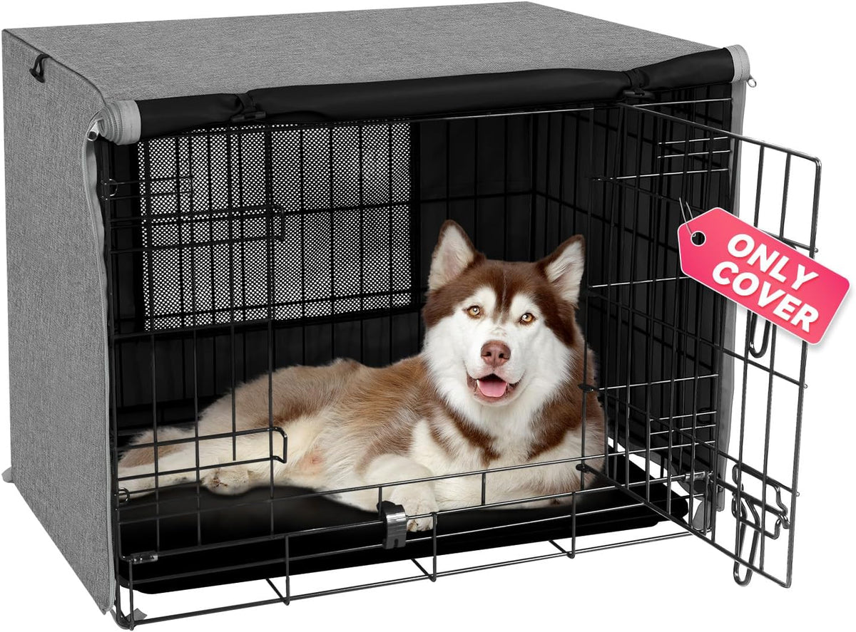 Seiyierr Dog Crate Cover - Kennel Covers Fit for 24 Inch Dogs Crate, Double Door Polyester for Wire Puppy Cage Indoor Outdoor Protection, Grey - Image 14