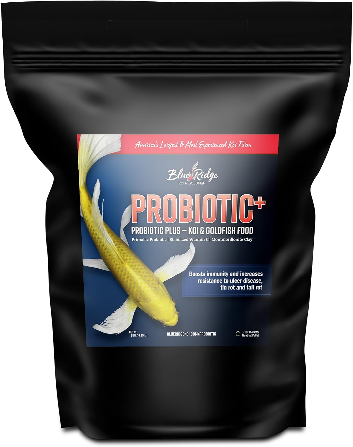 Blue Ridge Fish Hatchery Probiotic Plus floating pellets front view premium pond fish food