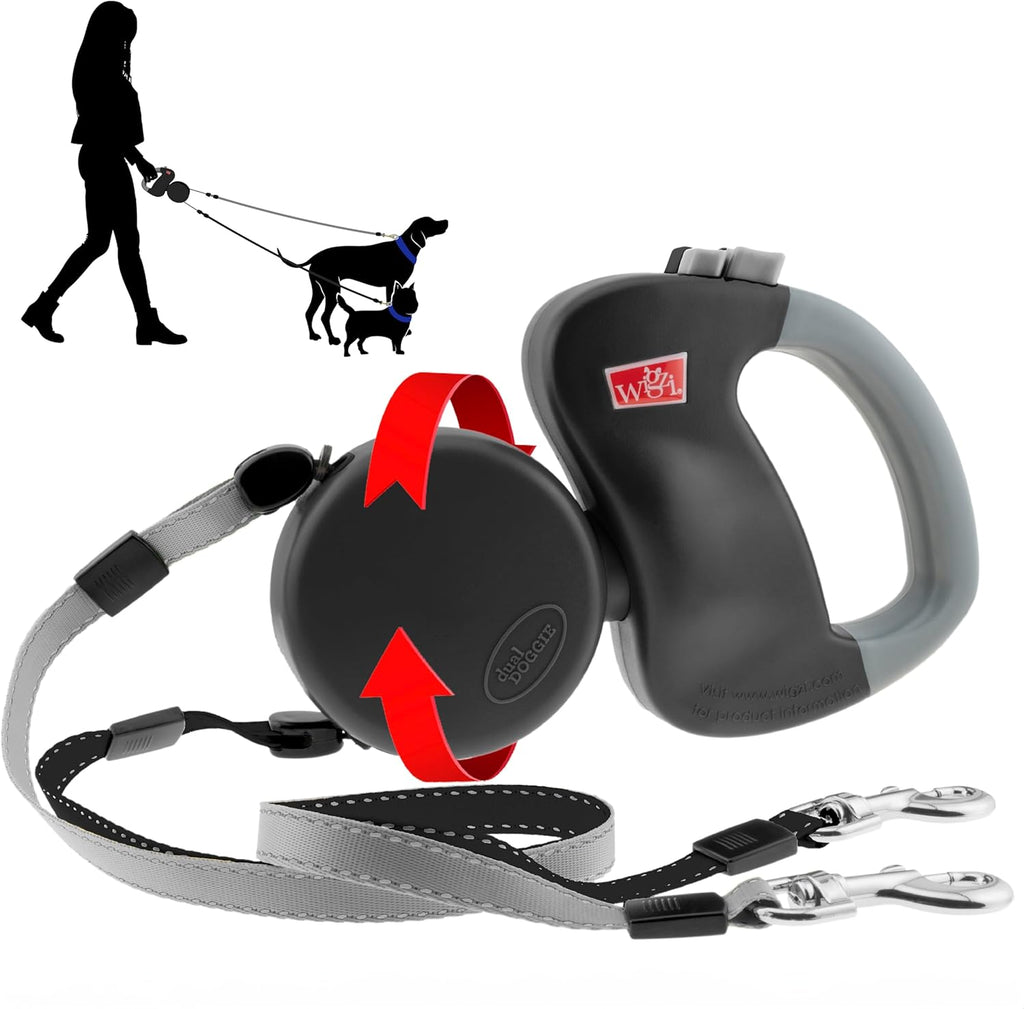 WIGZI - 2025 Enhanced Edition - Dual (2) Dog Retractable Leash, Auto-Untangles, Supports Up To 50lb Dogs, 10ft Distance Each Dog, Color-Coded Control, Reflective Leads, Waterproof, Gray Color - Image 9
