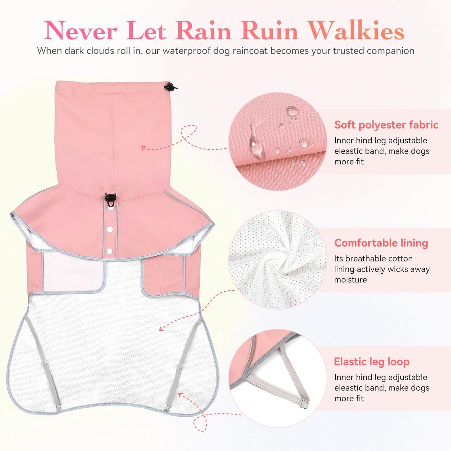 Ezierfy waterproof polyester pet slicker showing adjustable toggles and belly straps