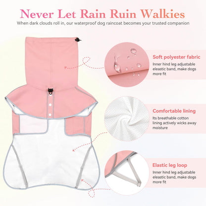 Ezierfy waterproof polyester pet slicker showing adjustable toggles and belly straps