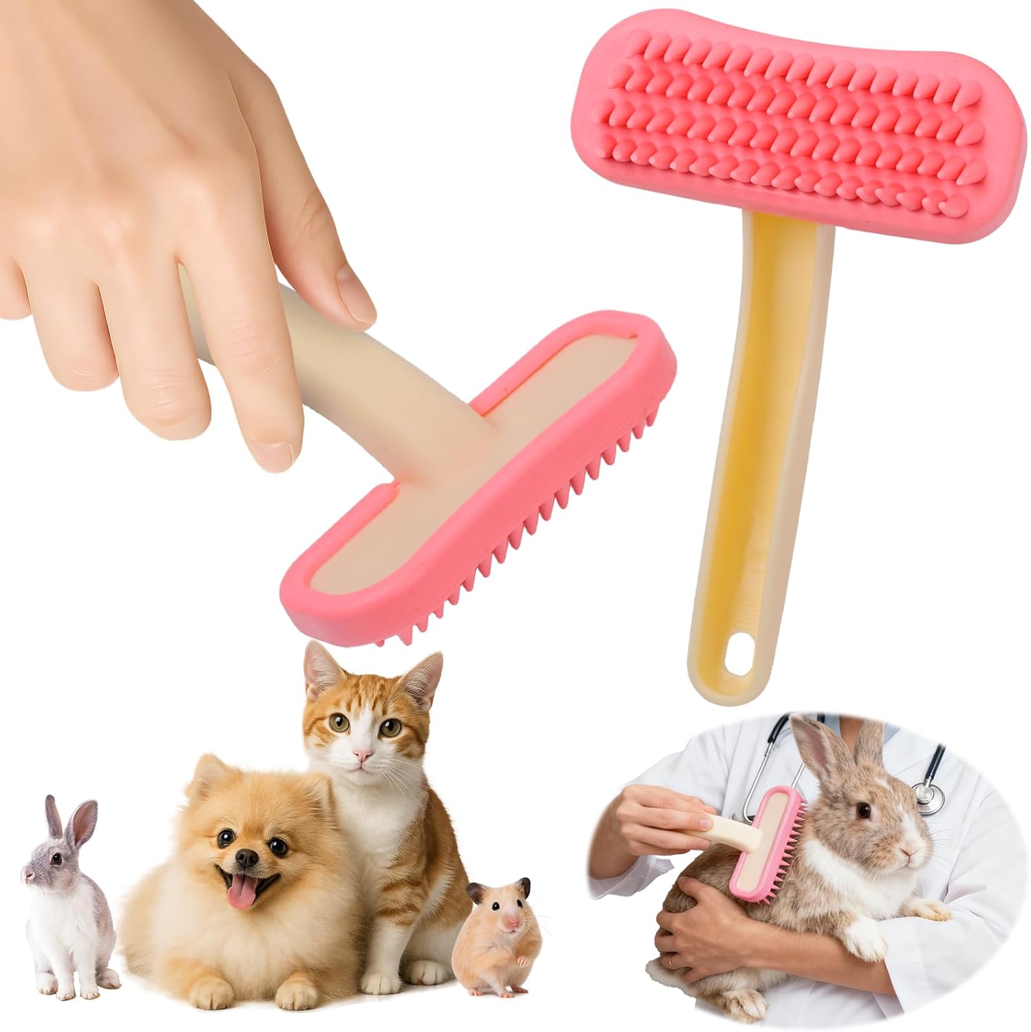 CLLGrocery Bunny Brush front view soft silicone small animal grooming tool