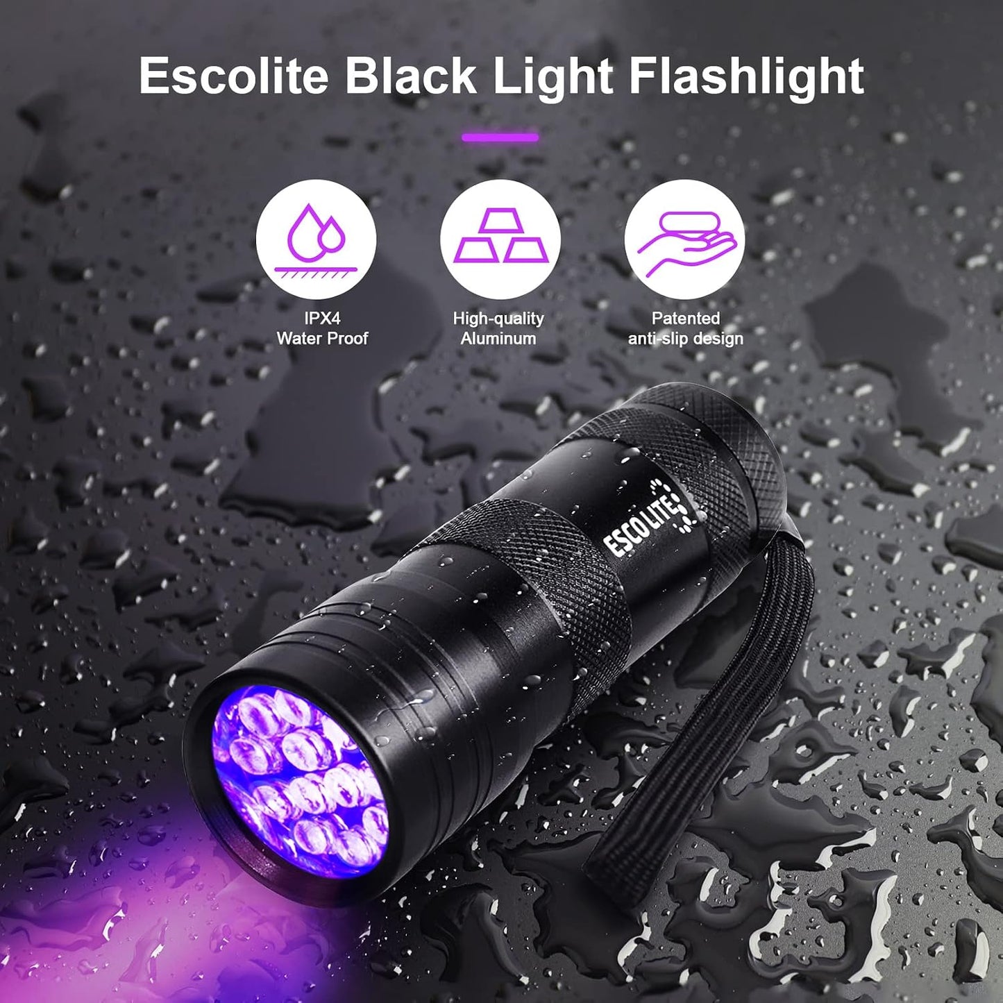 Escolite UV flashlight bundle showing the large and small lights side by side on a flat surface