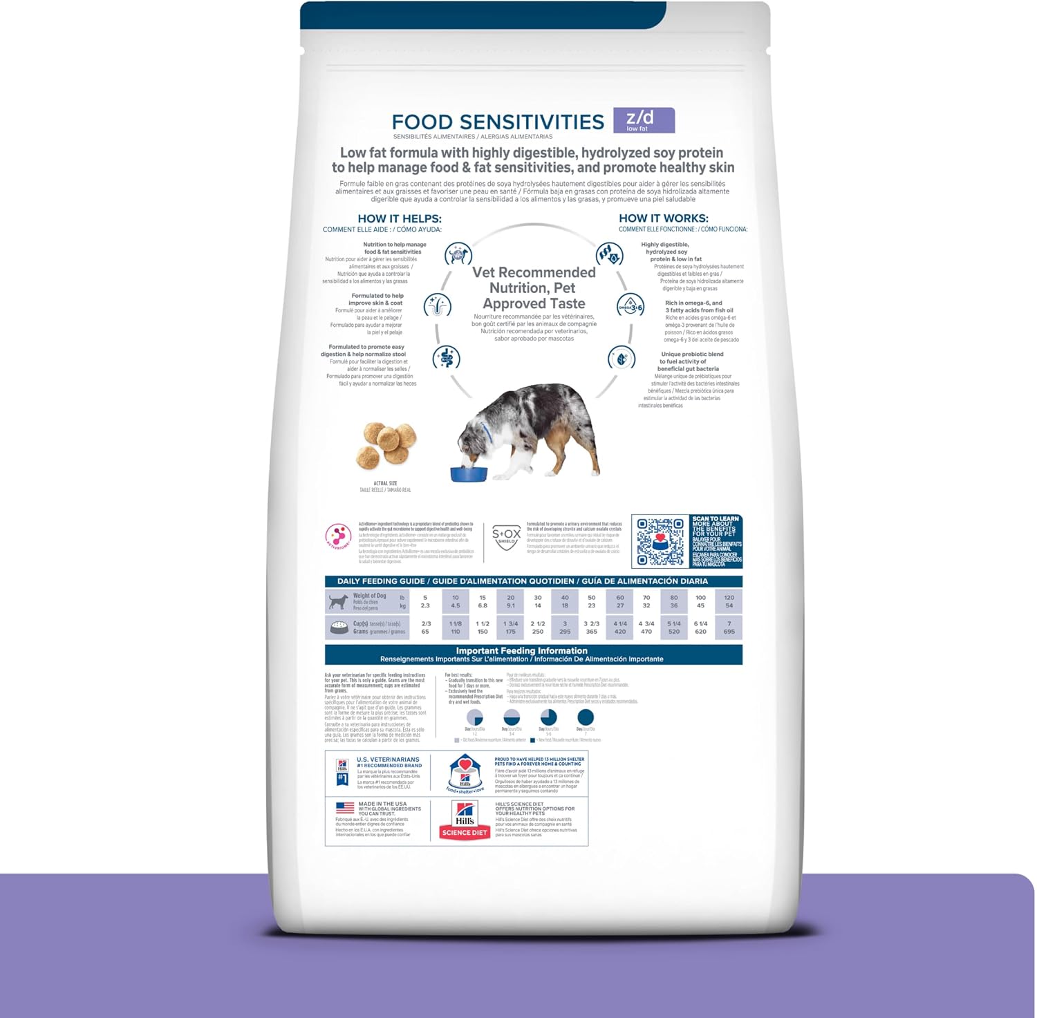 Hill's Pet Nutrition zd Hydrolyzed Soy dry dog food packaging highlighting food sensitivity care.