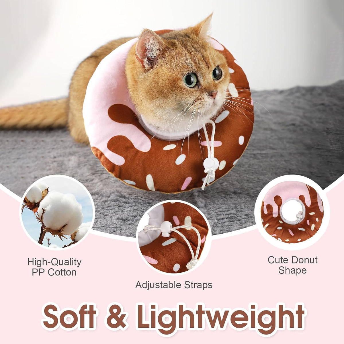 Lightweight soft elizabethan collar for cat post surgery care