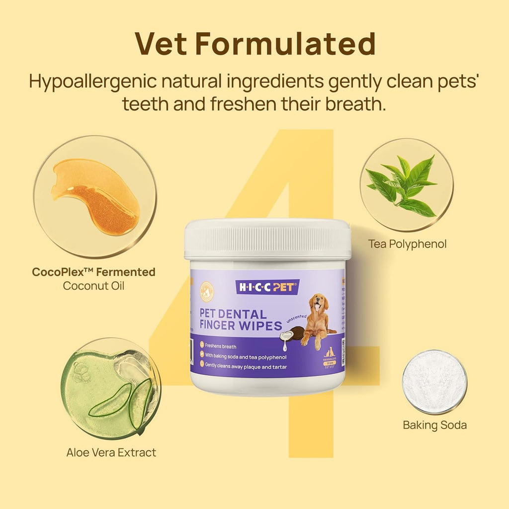 Pet owner using Hicc Pet wipe on dog teeth