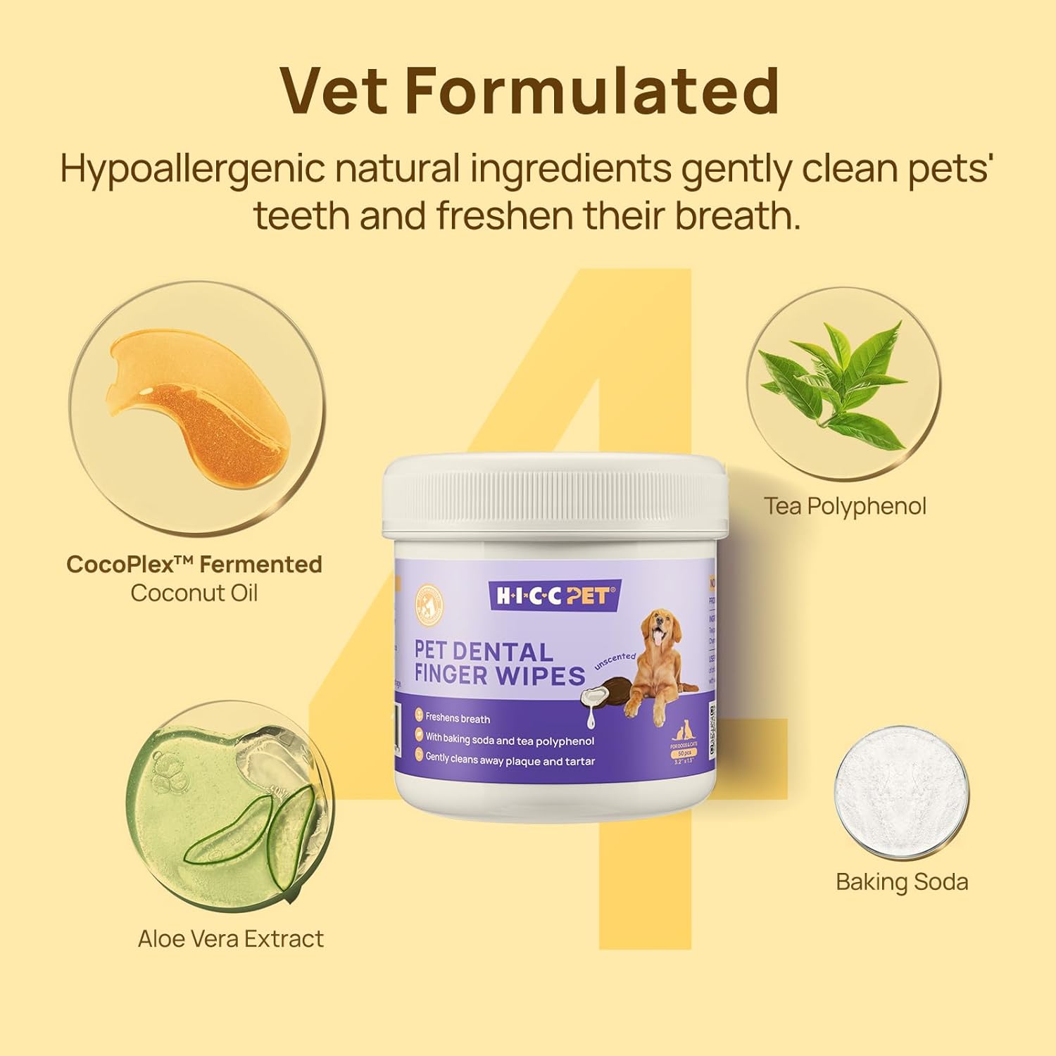 Pet owner using Hicc Pet wipe on dog teeth