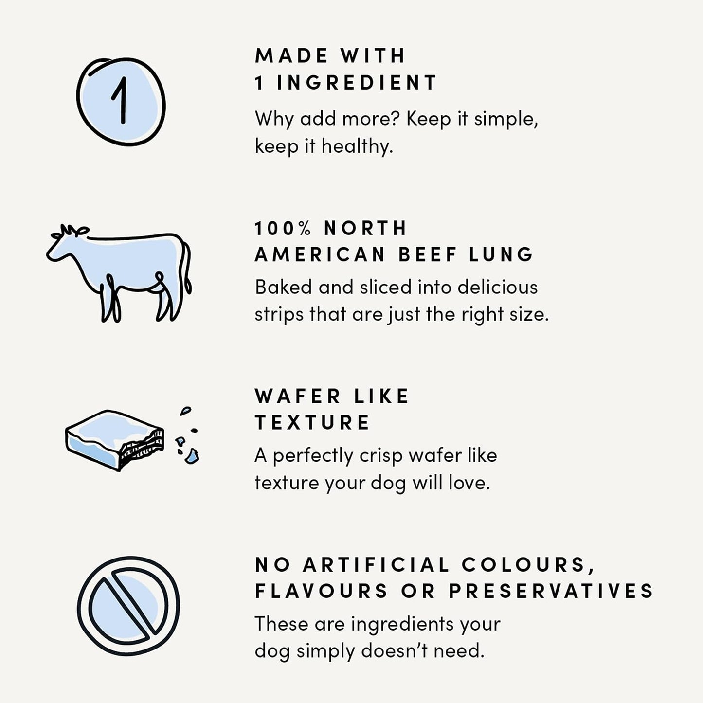 Natural imported dog treats bag showing product details