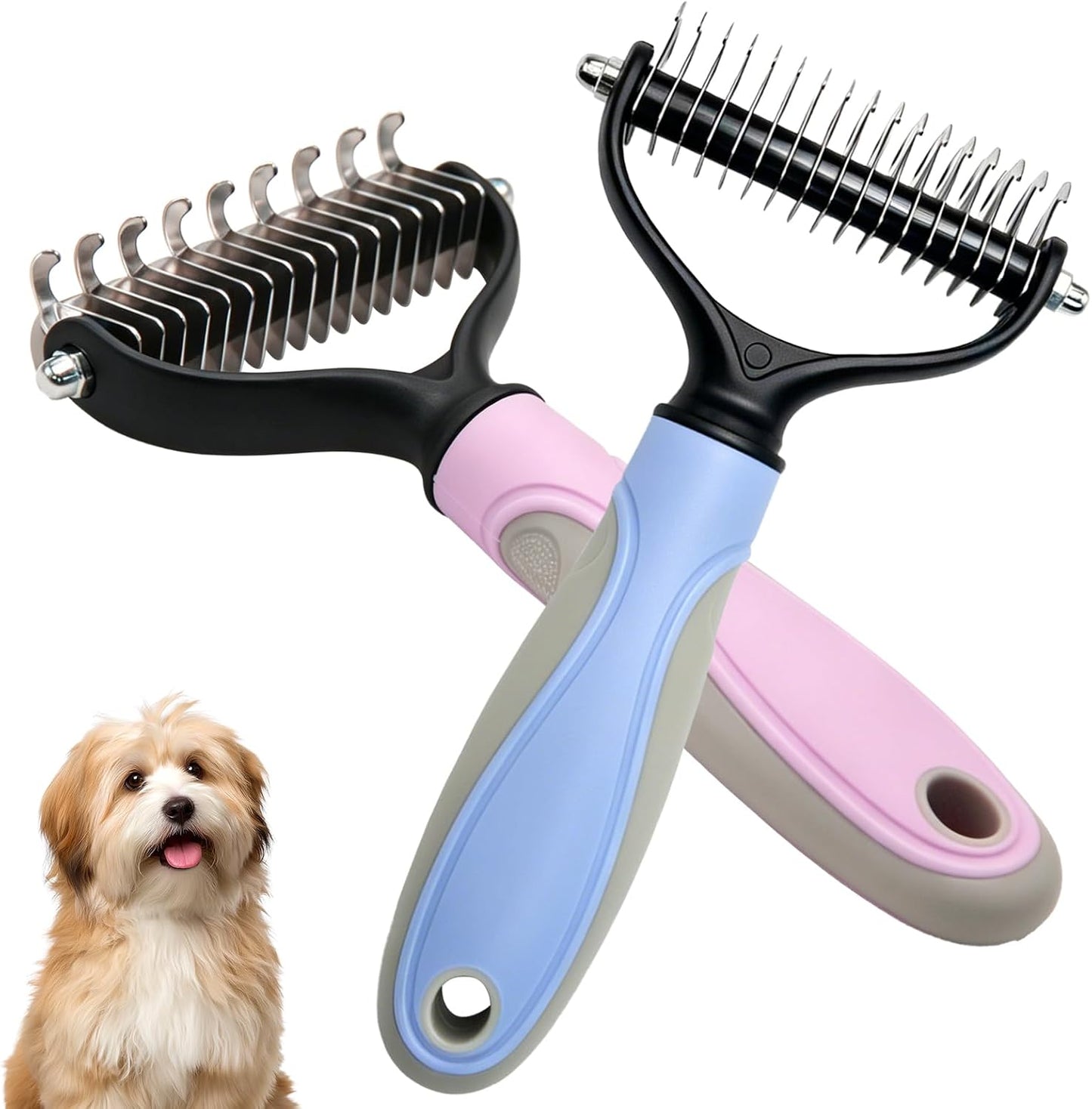 RongxingA Pet Pro Grooming Tool front view dual sided pet undercoat rake brush