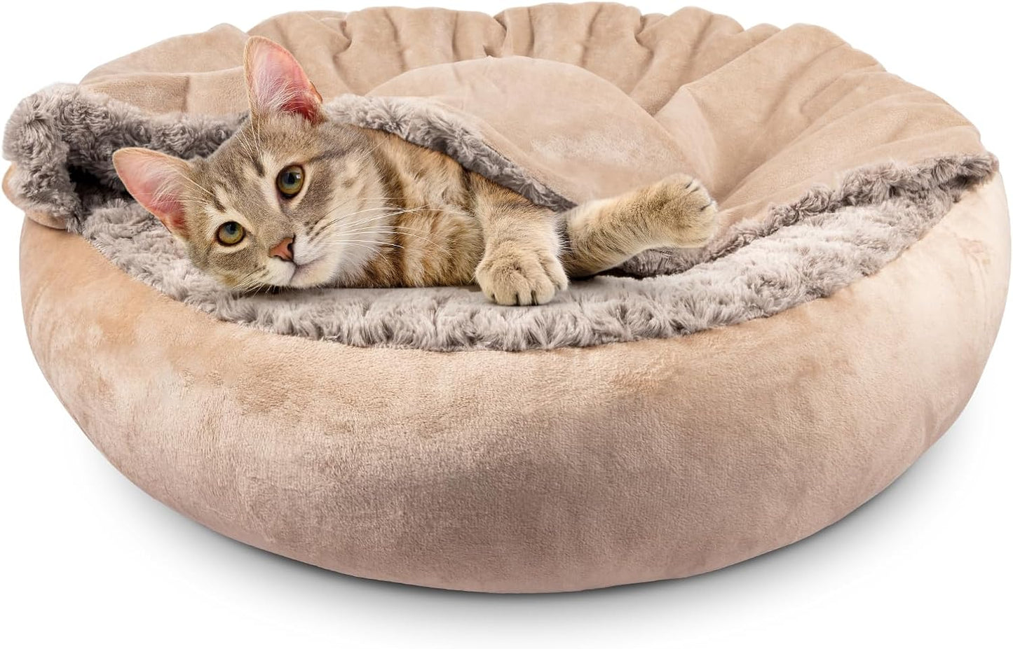 JOEJOY Small Dog Bed Cat Bed with Hooded Blanket, Cozy Cuddler Luxury Puppy Pet Bed, Donut Round Calming Anti-Anxiety Dog Burrow Cave Bed - Anti-Slip Bottom and Machine Washable 23 inch - Image 9
