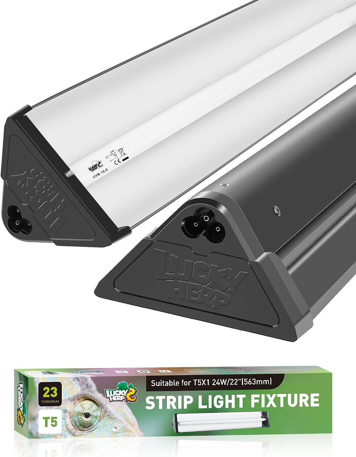Lucky Herp T5 reptile light fixture combo kit front view showcasing the linear tube layout.