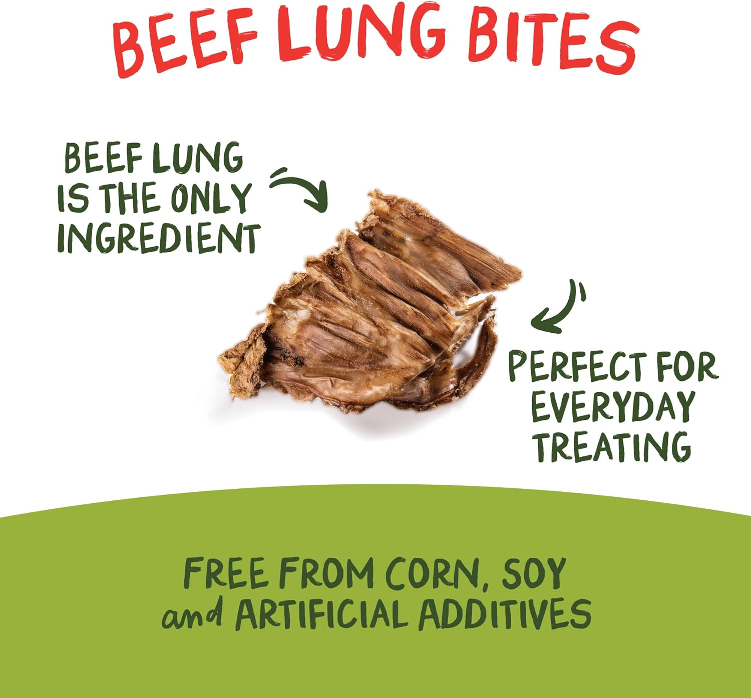 Hand holding small piece of beef lung dog treat