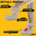 Side profile of beige dog shoes with reflective strap