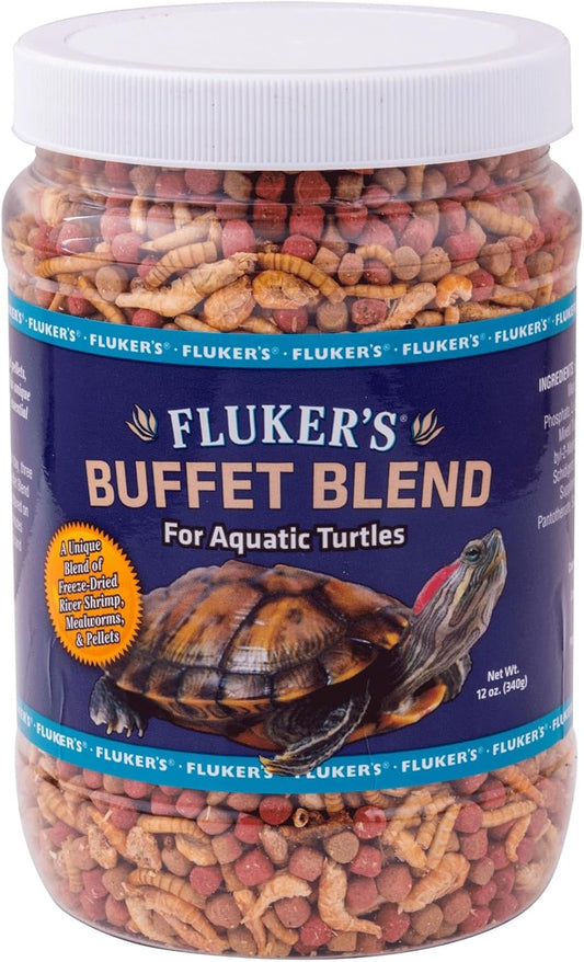 Fluker's Buffet Blend Aquatic Formula Turtle Food front view of twelve ounce packaging