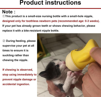 Compact yellow puppy nursing bottle held in hand to illustrate small scale