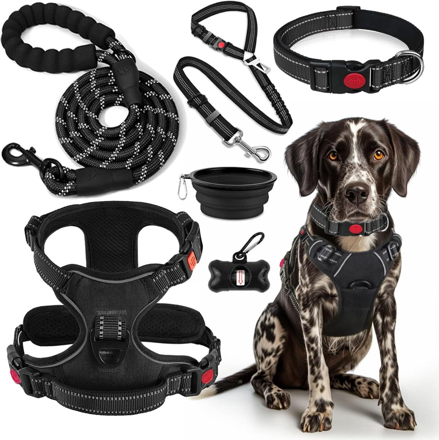 LOBEVE No Pull Dog Harness, Collar & Leash Set | Includes Dog Seat Belt, Collapsible Bowls & Poop Bag Dispenser. Ideal for Training, Walking, Hiking. Fits Small to Large Dogs(Pink-L) - Image 12