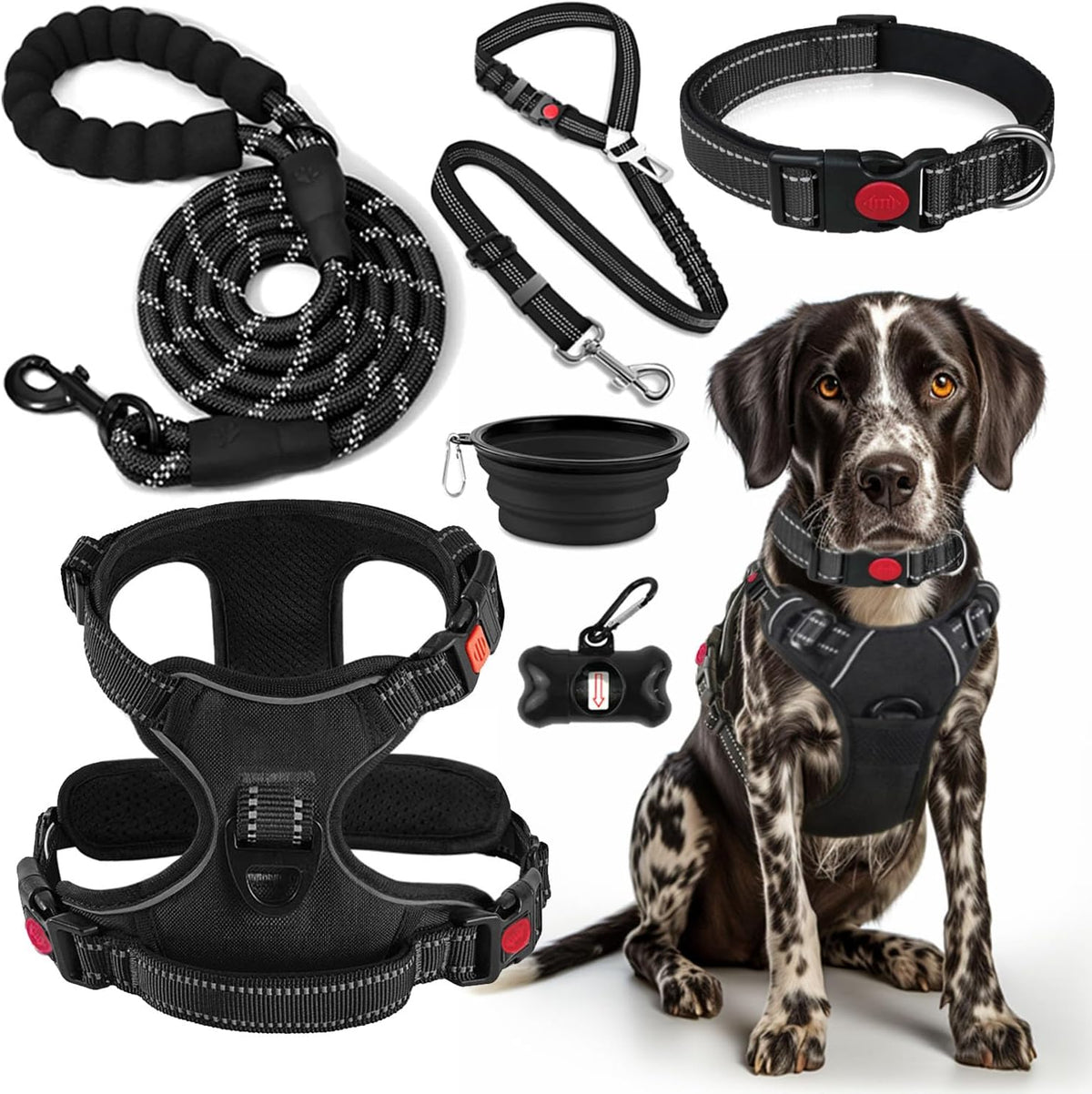 LOBEVE No Pull Dog Harness, Collar & Leash Set | Includes Dog Seat Belt, Collapsible Bowls & Poop Bag Dispenser. Ideal for Training, Walking, Hiking. Fits Small to Large Dogs(Pink-L) - Image 12