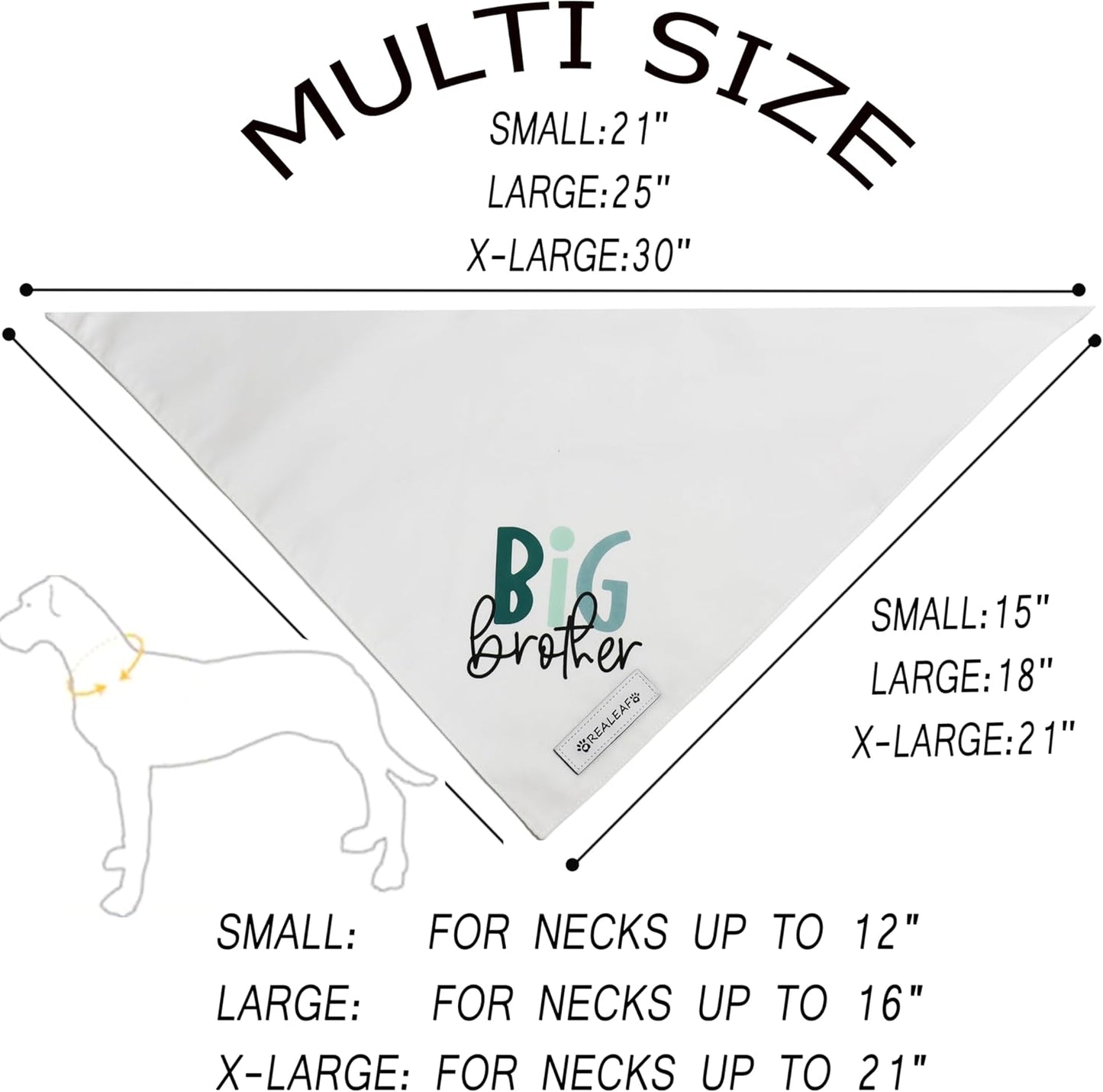 Small dog wearing Realeaf Big Brother pregnancy reveal scarf