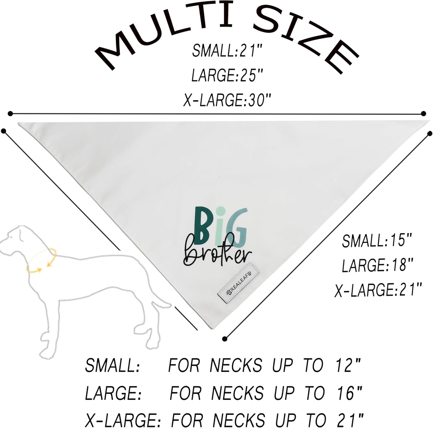 Small dog wearing Realeaf Big Brother pregnancy reveal scarf