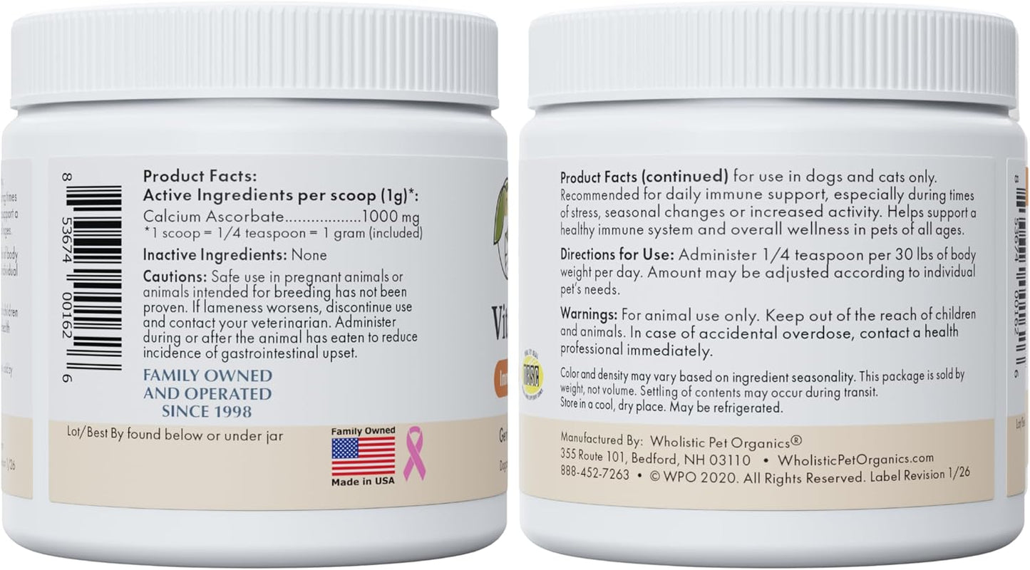 Wholistic Pet Organics Vitamin C Powder for Dogs & Cats - Cat & Dog Allergy & Itch Relief - Vitamin C Immune Support Supplement - Itchy Skin Support for Seasonal Dog Allergy Relief - 8 oz - 227 Scoops - Image 9