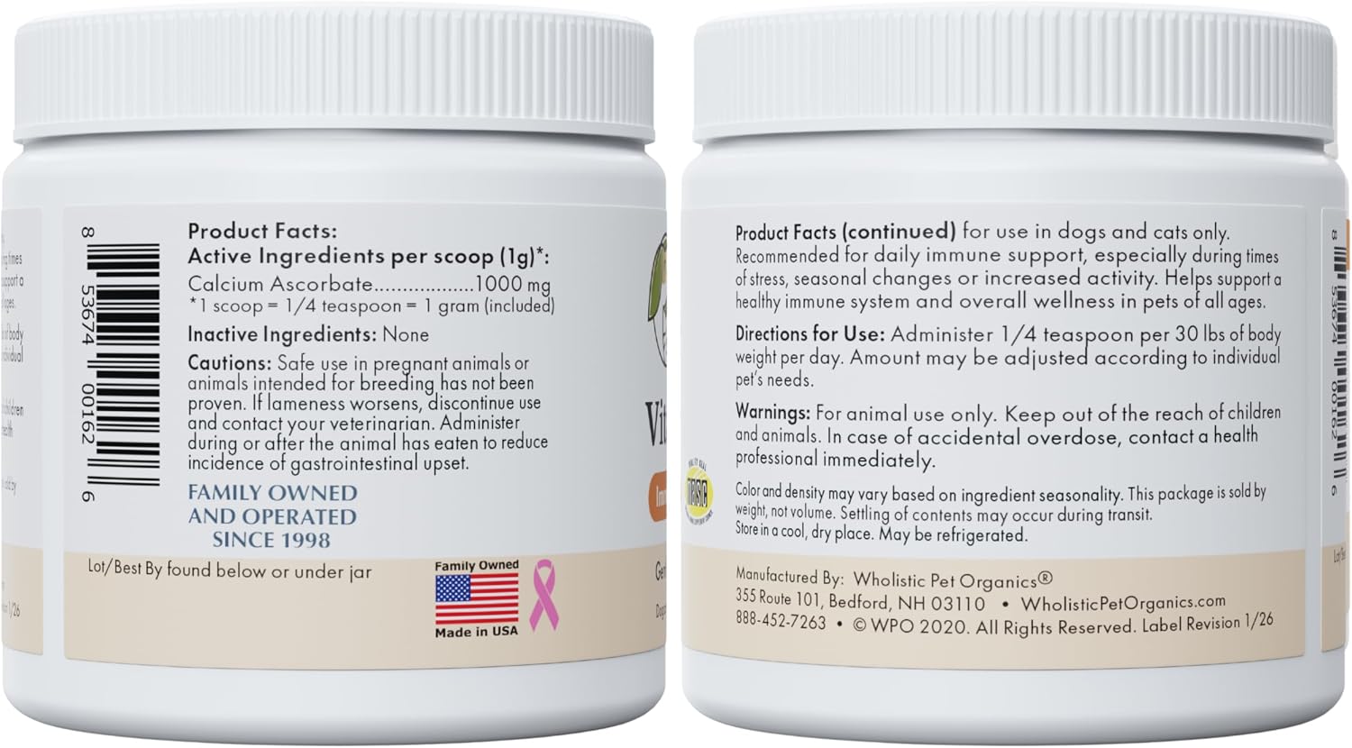 Wholistic Pet Organics Vitamin C Powder for Dogs & Cats - Cat & Dog Allergy & Itch Relief - Vitamin C Immune Support Supplement - Itchy Skin Support for Seasonal Dog Allergy Relief - 8 oz - 227 Scoops - Image 9