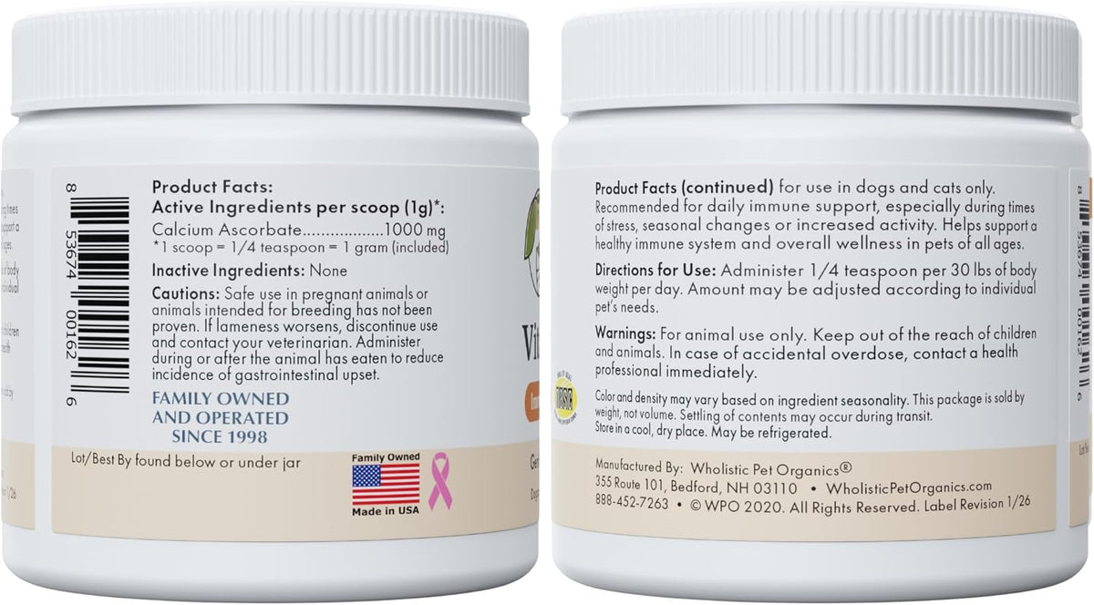 Wholistic Pet Organics Vitamin C Powder for Dogs & Cats - Cat & Dog Allergy & Itch Relief - Vitamin C Immune Support Supplement - Itchy Skin Support for Seasonal Dog Allergy Relief - 8 oz - 227 Scoops - Image 9